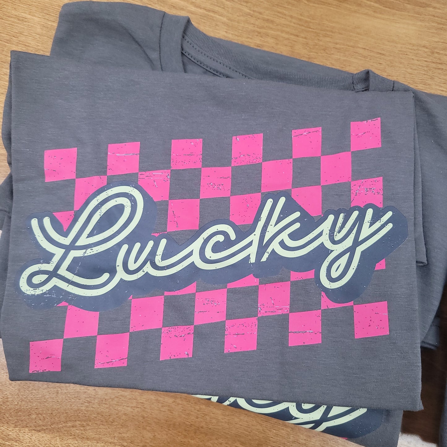 Lucky Checkered T Shirt - Hot Pink