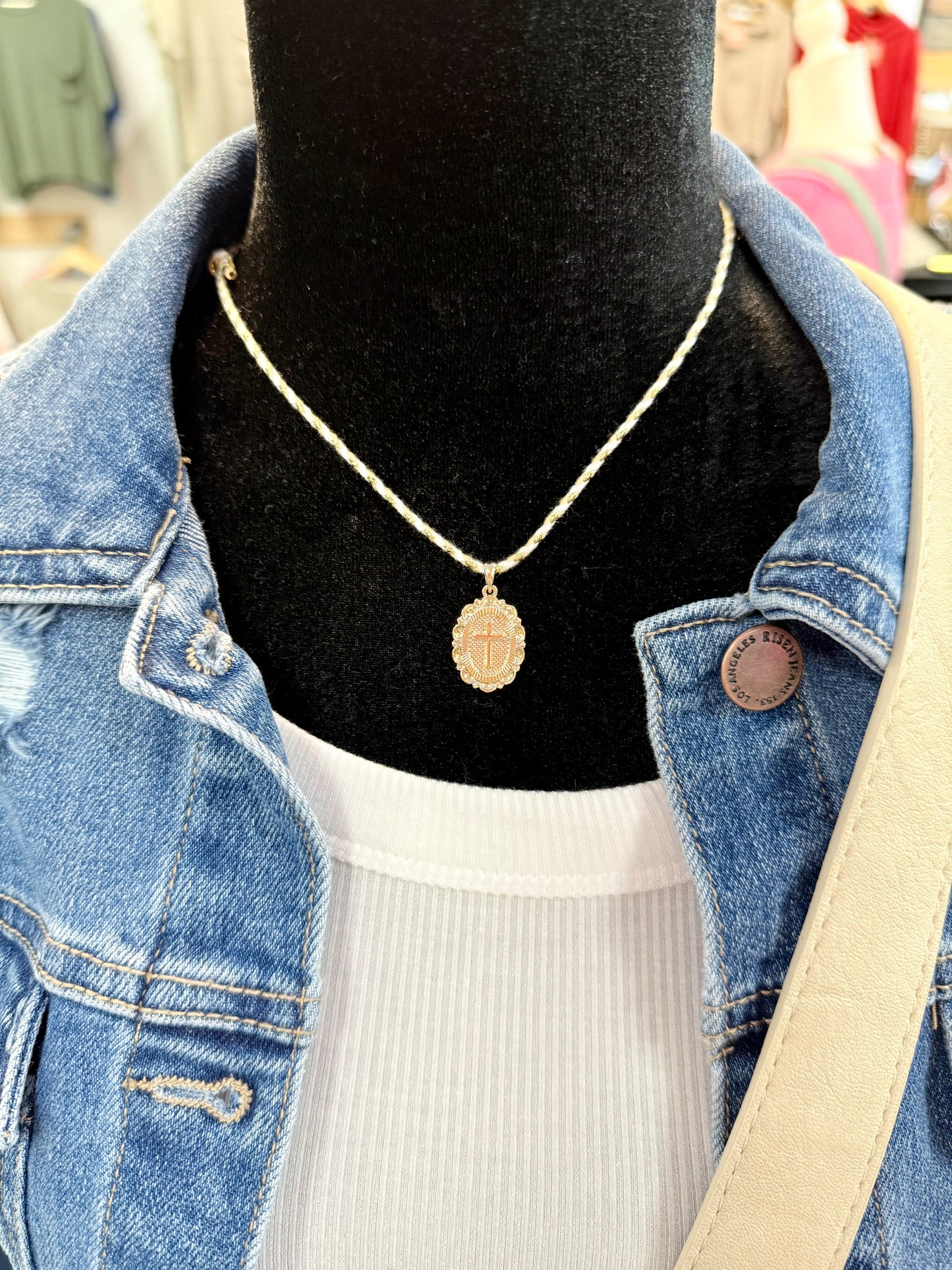 Adjustable Corded Necklace with Cross Stamped Pendant