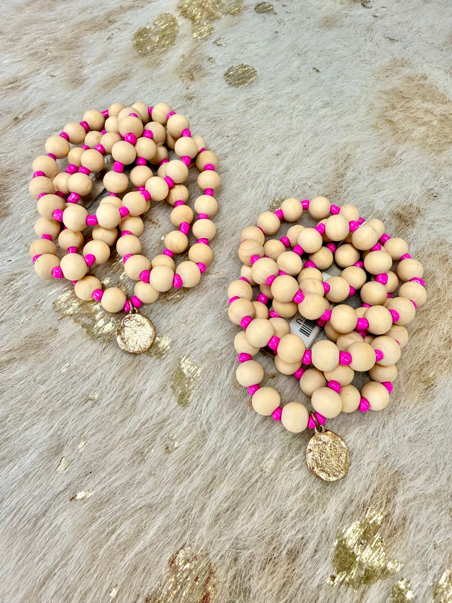 Natural Wood Beaded Bracelet Set