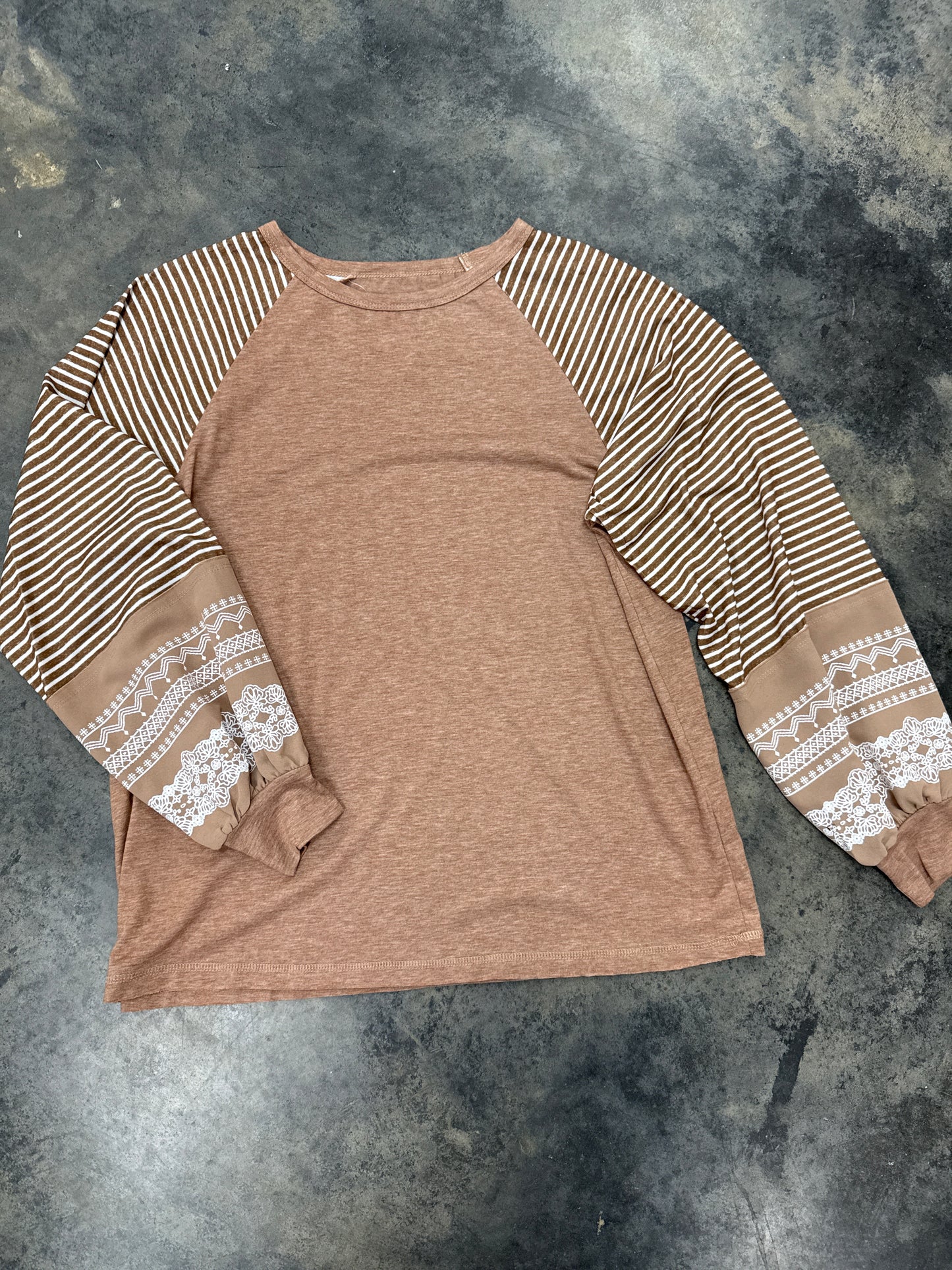 Tan and White Striped LS lace