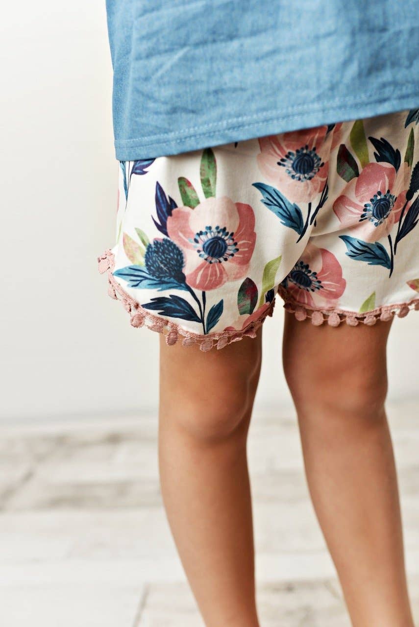 Kids Jean Floral Ruffle Button Summer Two Piece Set