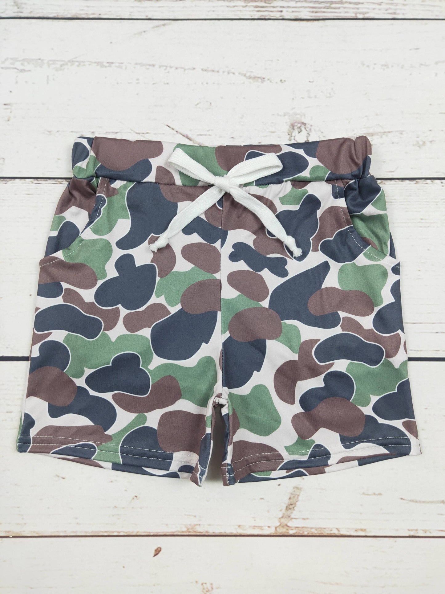 Boys Camo Shorts - Black, Green, Brown