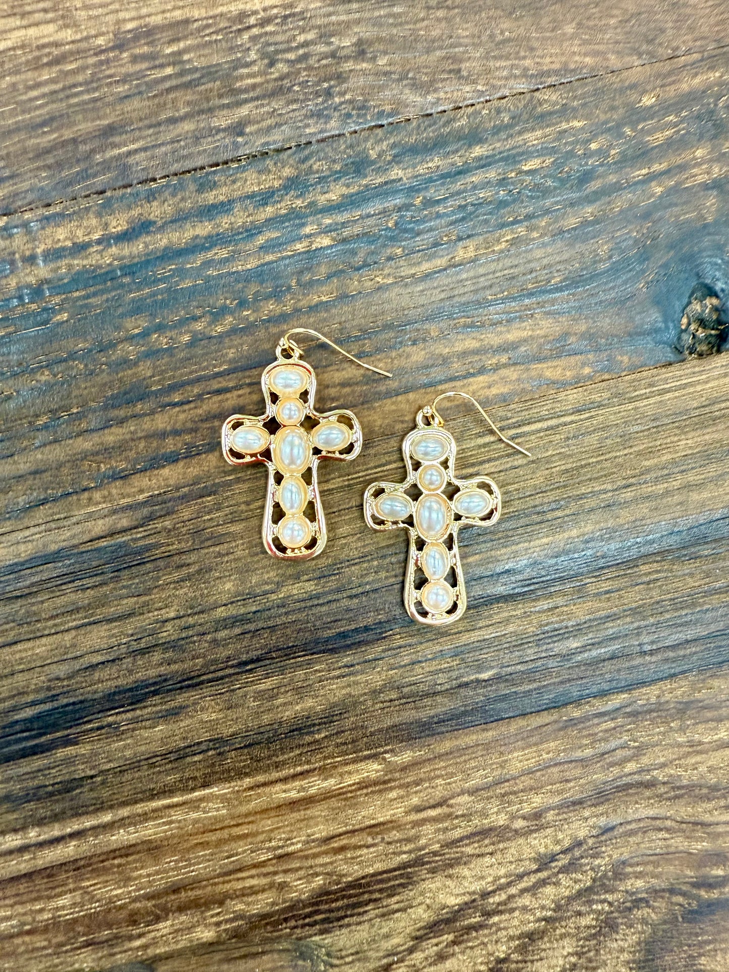 Gold & Pearl Cross Earrings