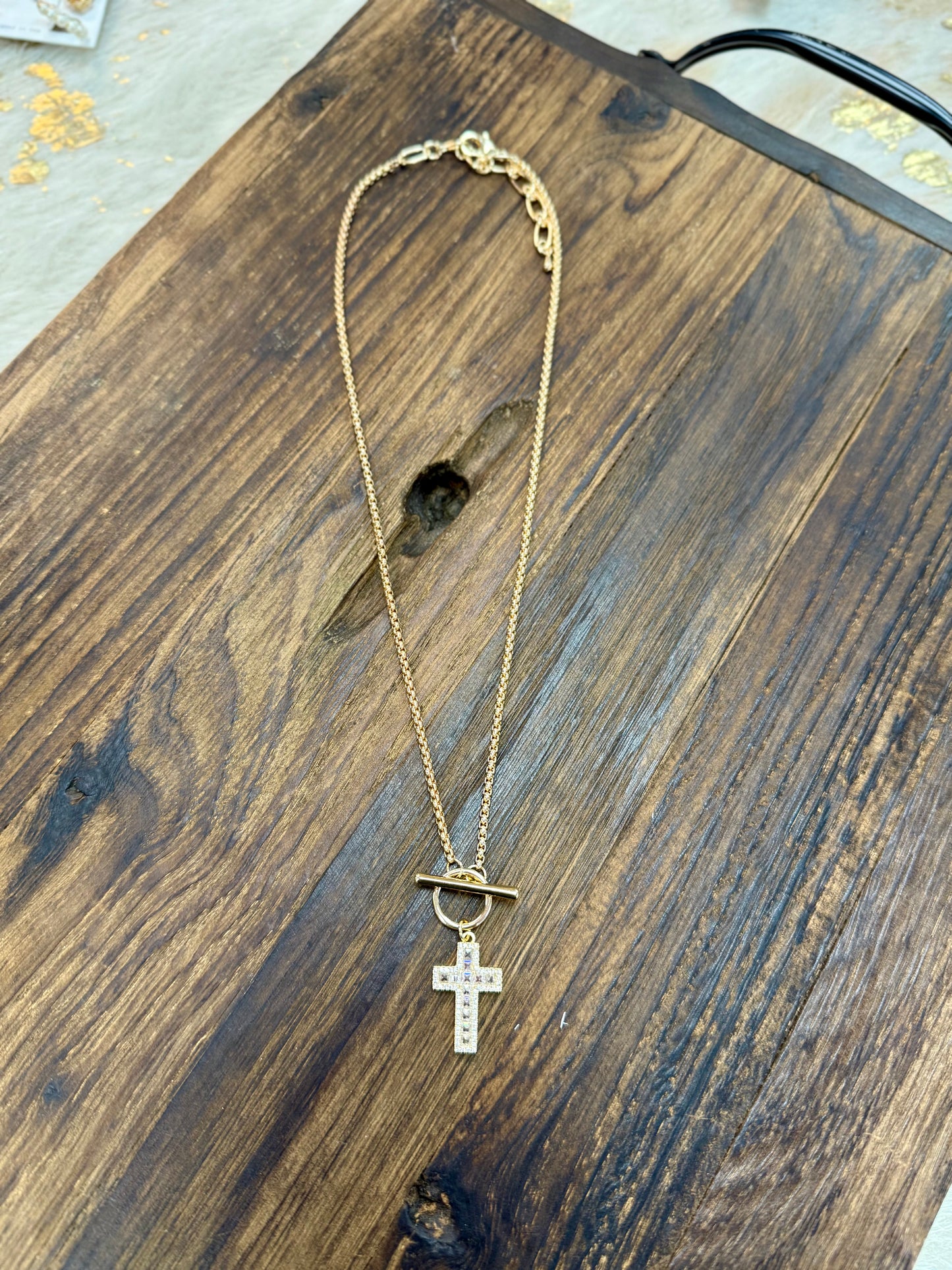 Gold Rope Chain with Cross Charm & Toggle