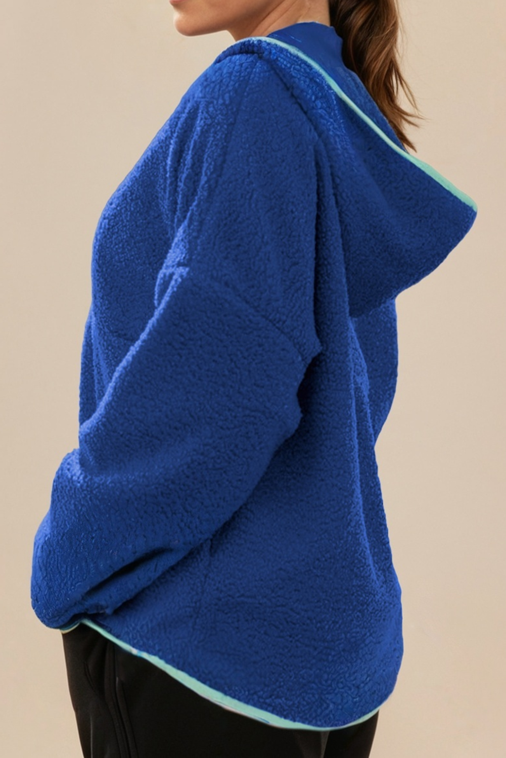 Sherpa Half Zip Contrast Trim Pullover Hoodie