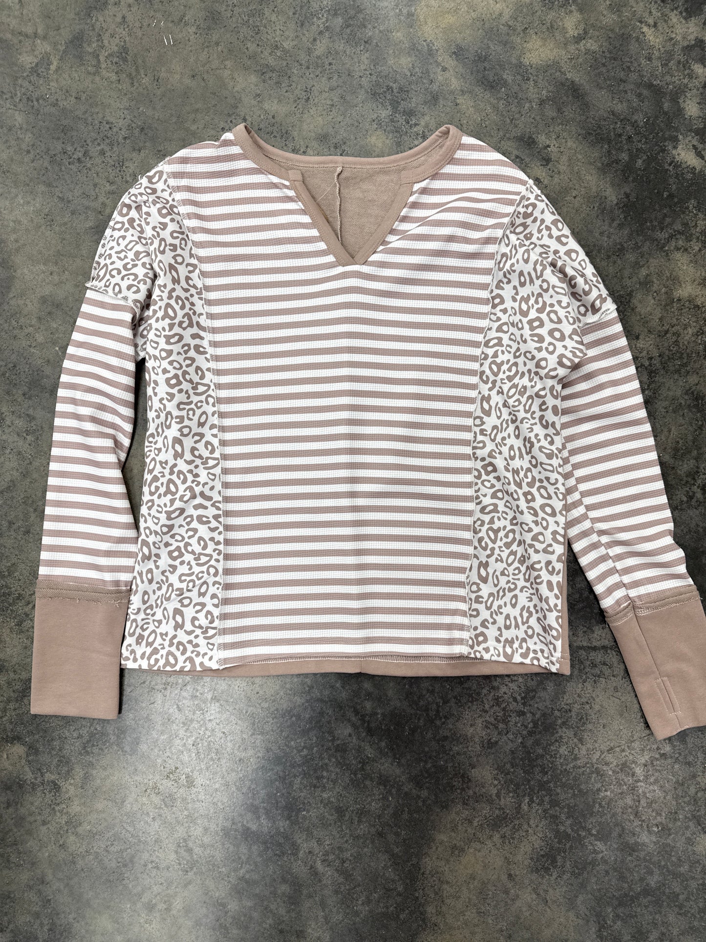 Tan White Striped LS Leopard