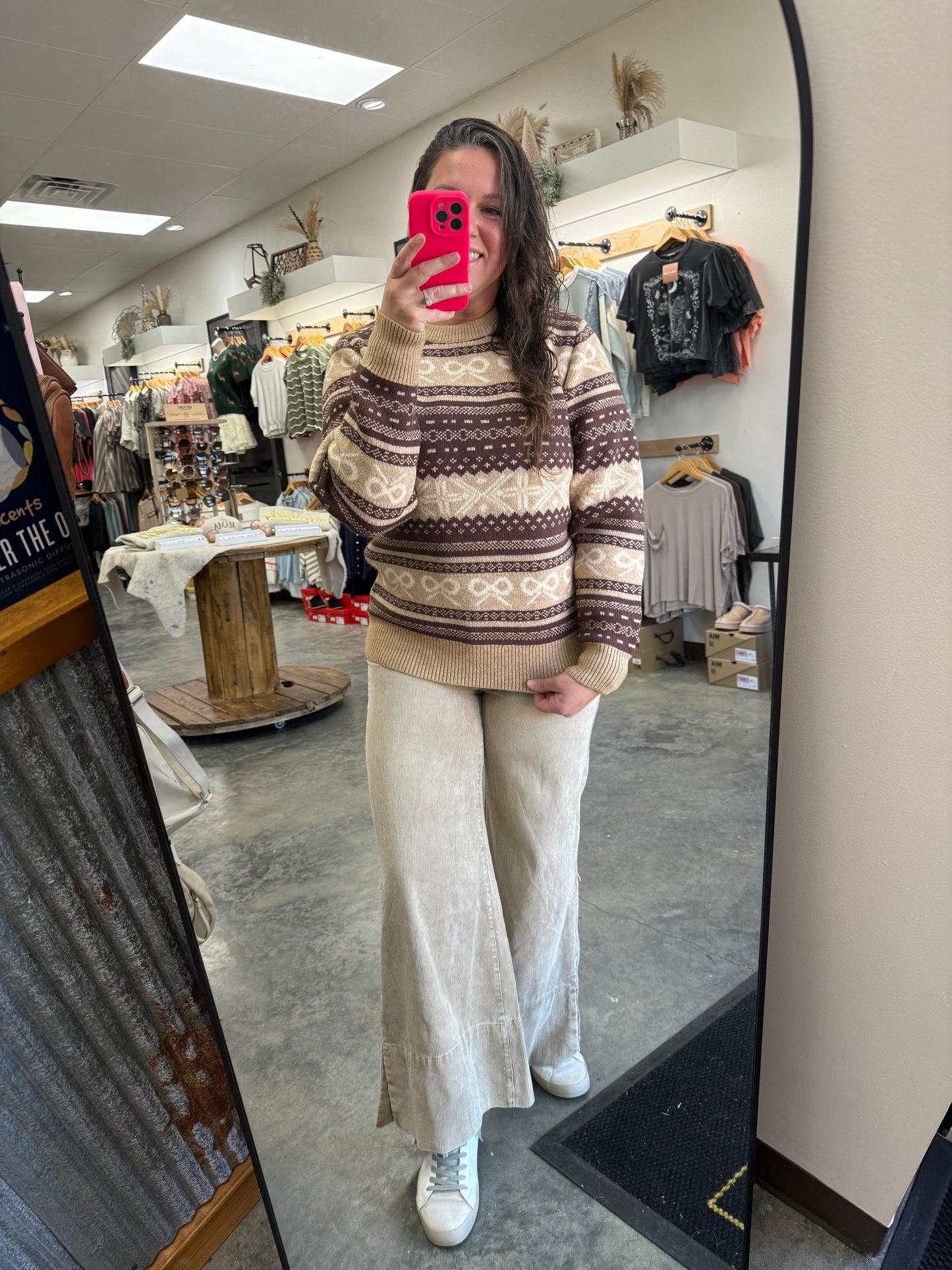 Neutral bow & Snowflake Sweater