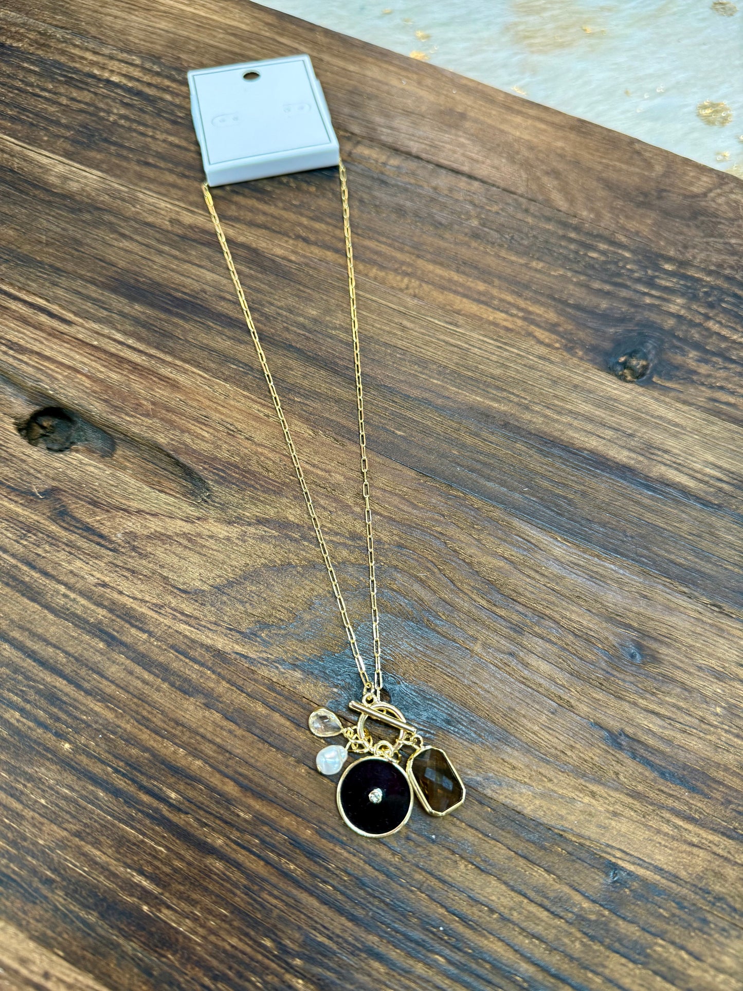 Gold Necklace with Natural Stone Charms