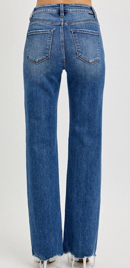 TUMMY CONTROL HIGH RISE WIDE LEG RAW CUT HEM JEANS