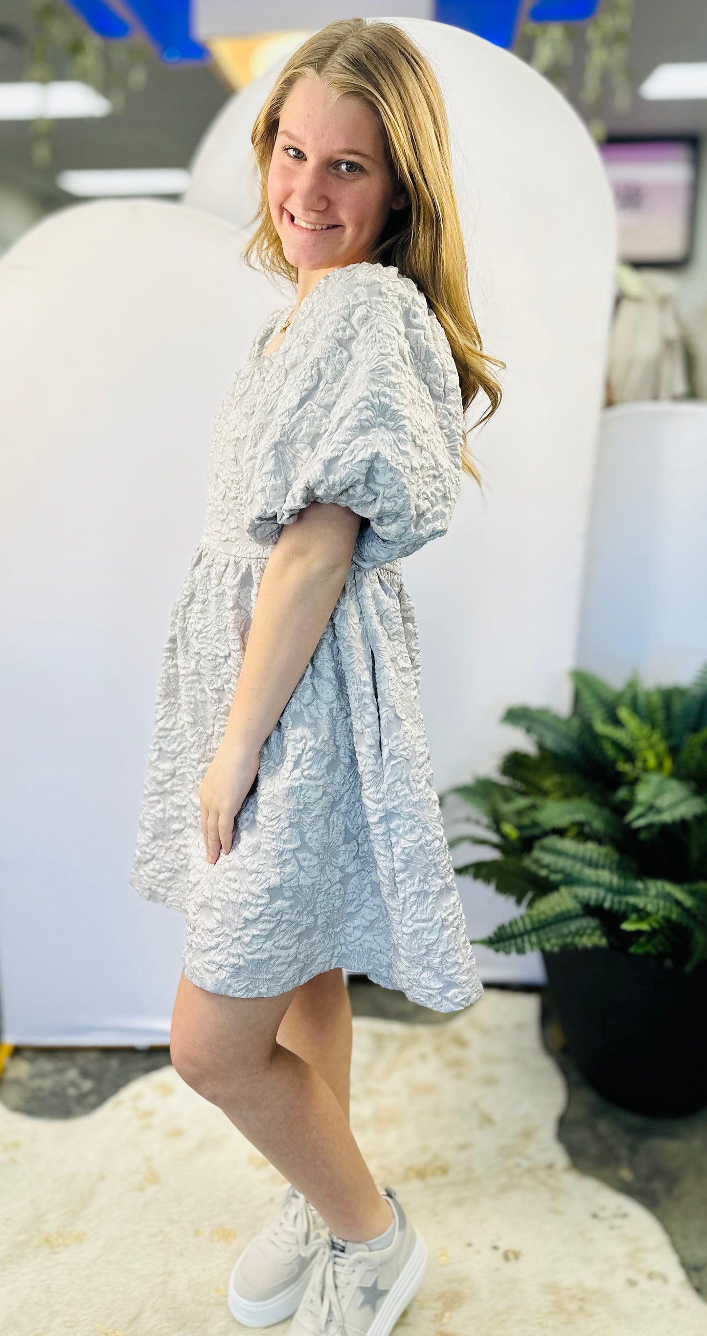 Satin Jacquard Baby Doll Dress