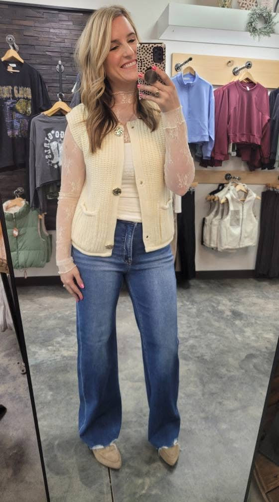 TUMMY CONTROL HIGH RISE WIDE LEG RAW CUT HEM JEANS