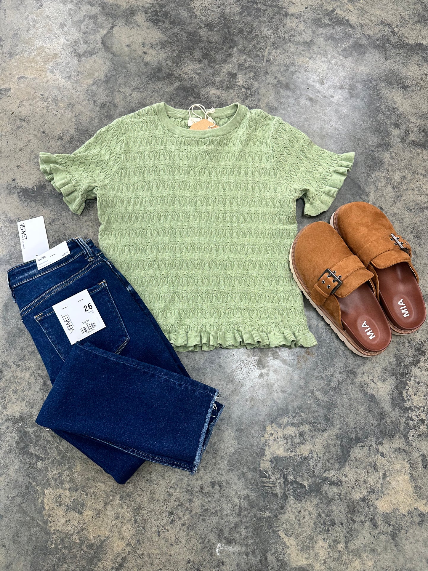 Sage Ruffle Sleeve Knit Tee