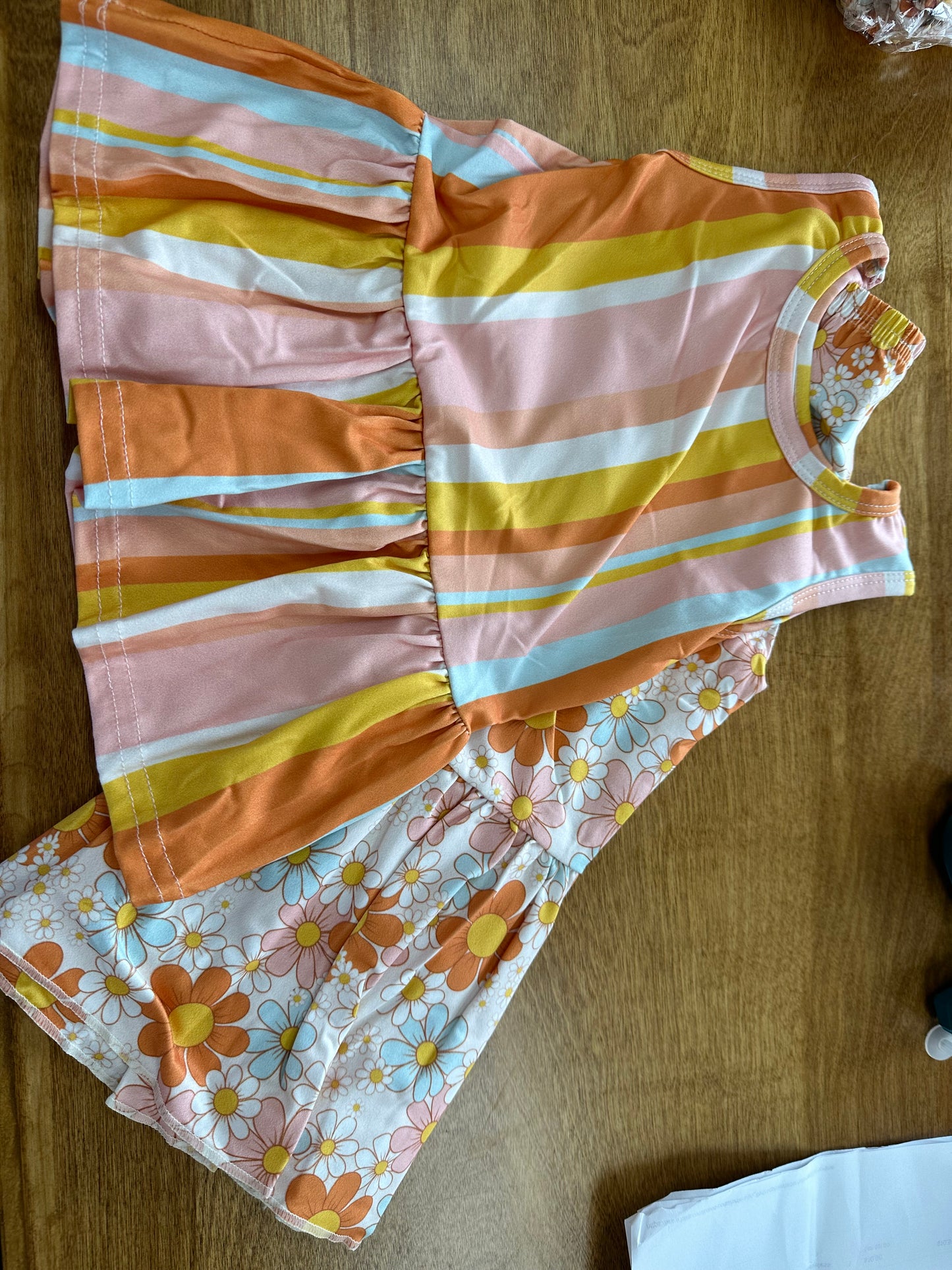 Peach tone floral/strip pant set