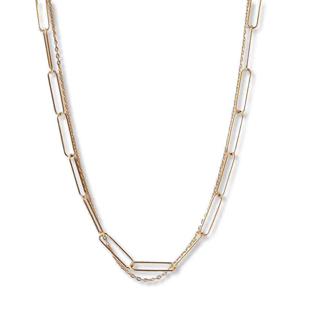 Tarnish Resistant Gold Plated Layered Paperclip Necklace