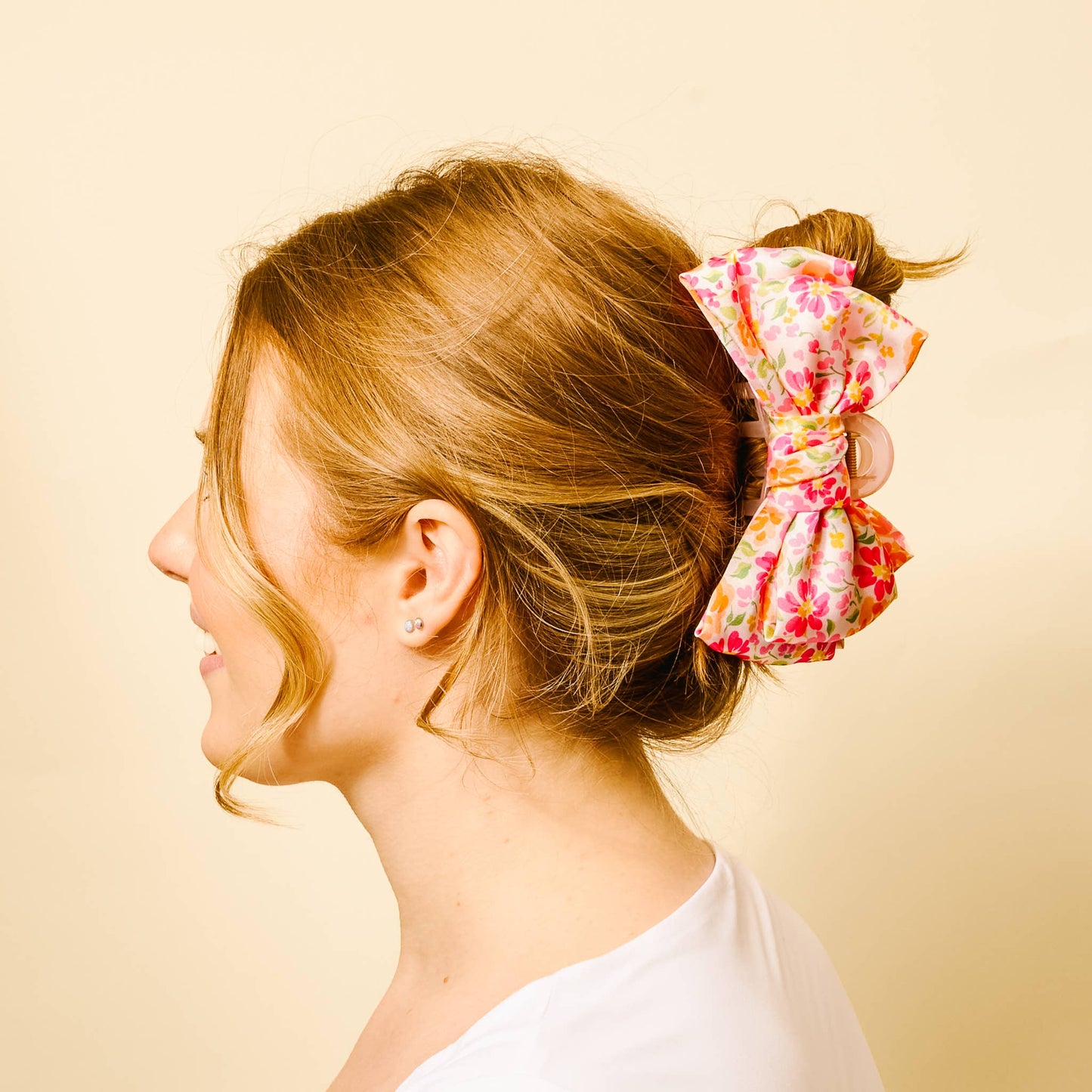 Satin Bow Claw Clip-Secret Garden Pink