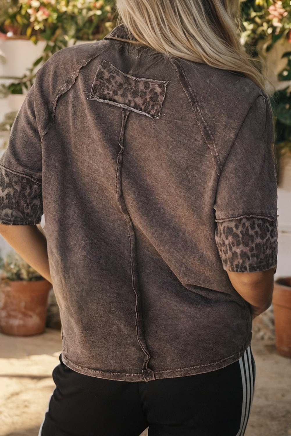 LAS-LIVE Mineral Wash Leopard Star Patched T Shirt (S-XL)