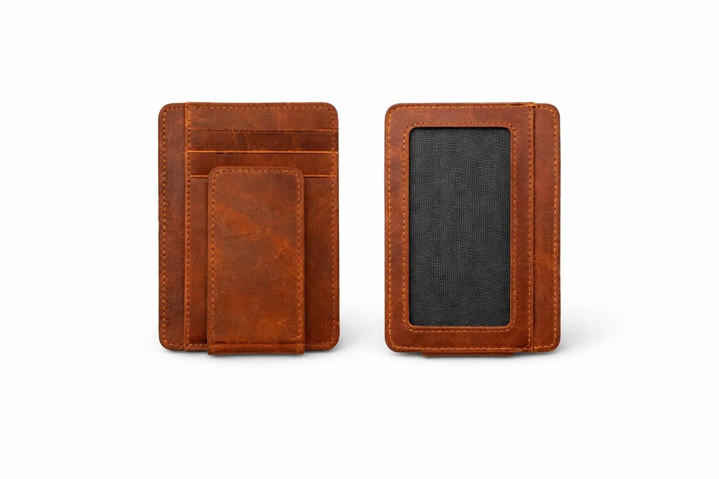 Leather Card Holder with Money Clip Minimalist Pocket wallet