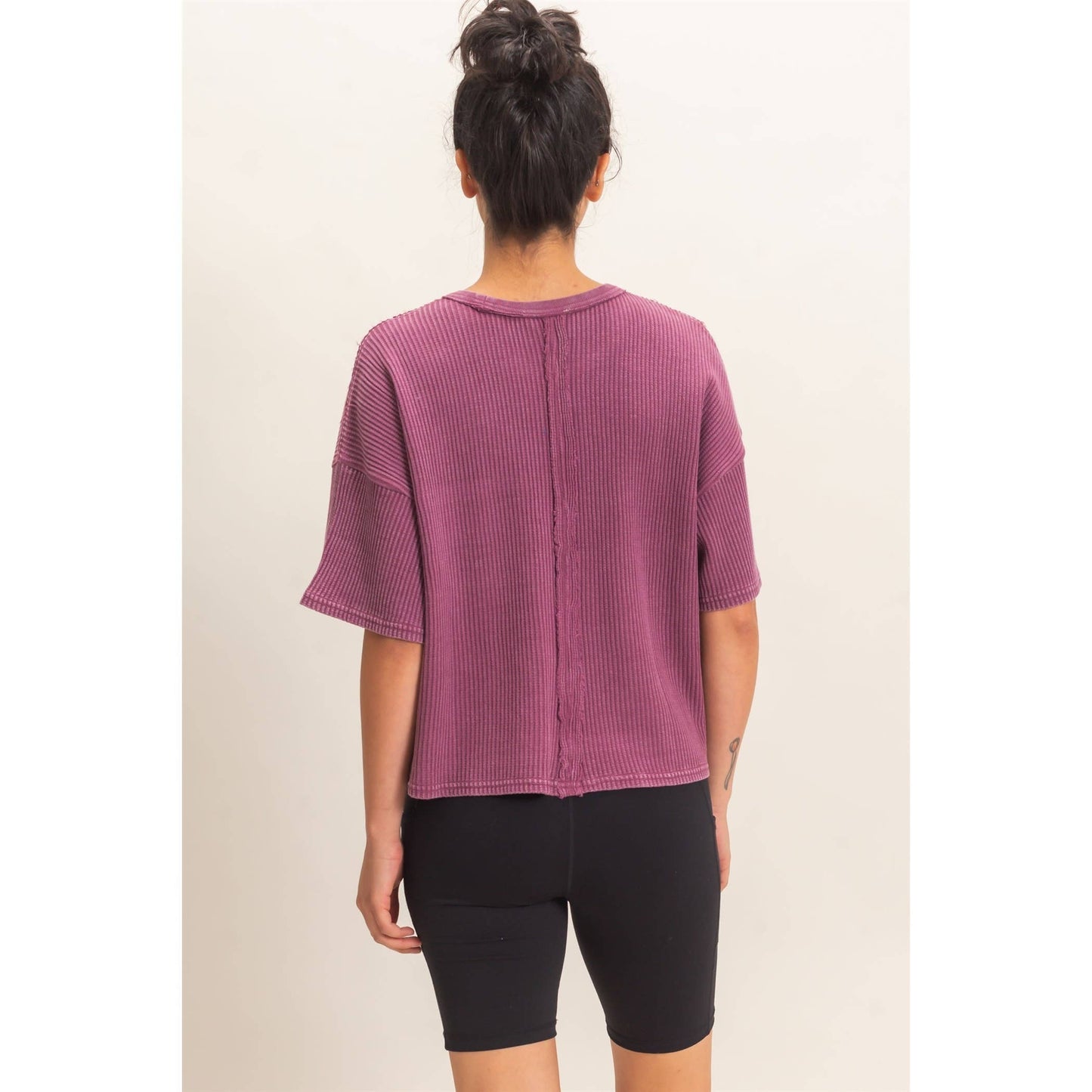 Mineral Wash Waffle Knit Pocket Top