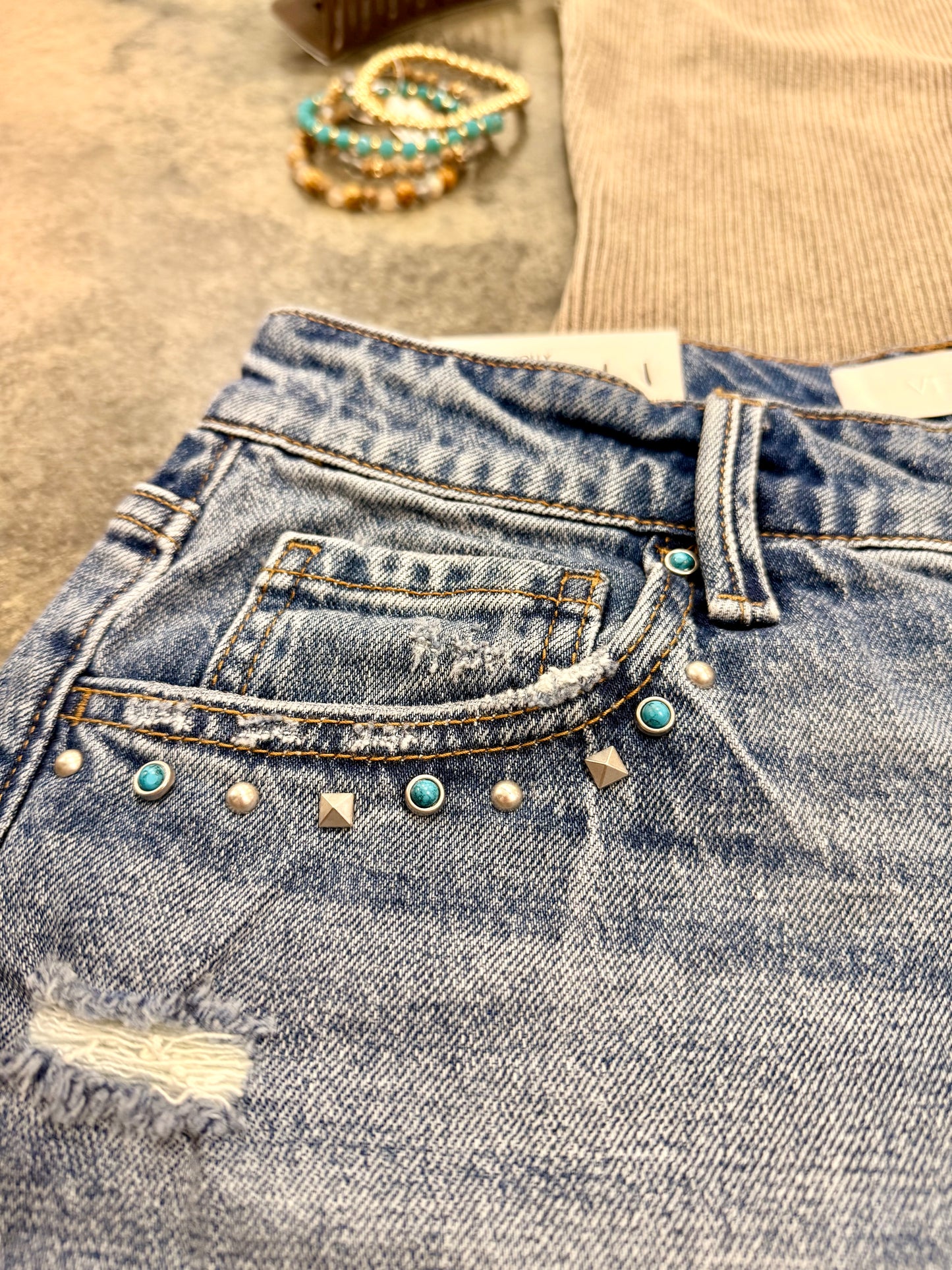 Turquoise Trail Denim Shorts