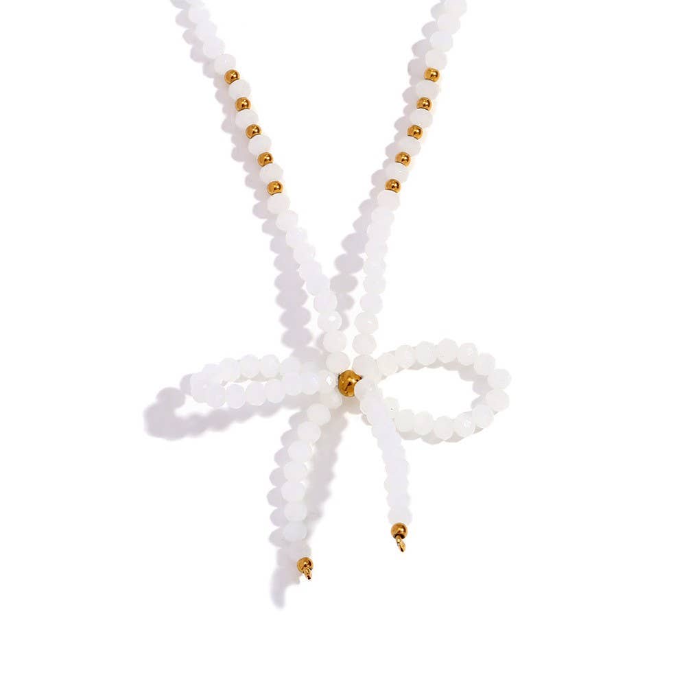 GLASS CRYSTAL BEADED BOW NECKLACE
