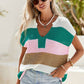 Color Block Notch V Neck Sweater T Shirt