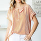 Ribbed Button Front Short Sleeve Top