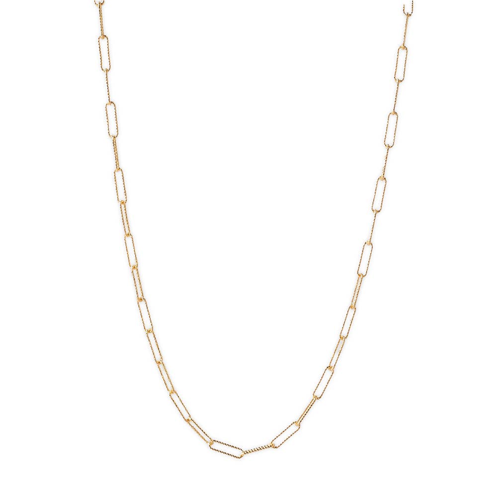 Tarnish Resistant Gold Plated Textured Paperclip Necklace