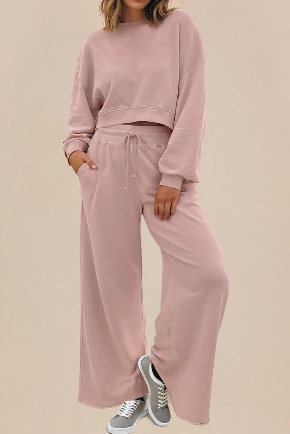 LAS Drop Shoulder Pullover and Wide Leg Pants Set (S-XL)