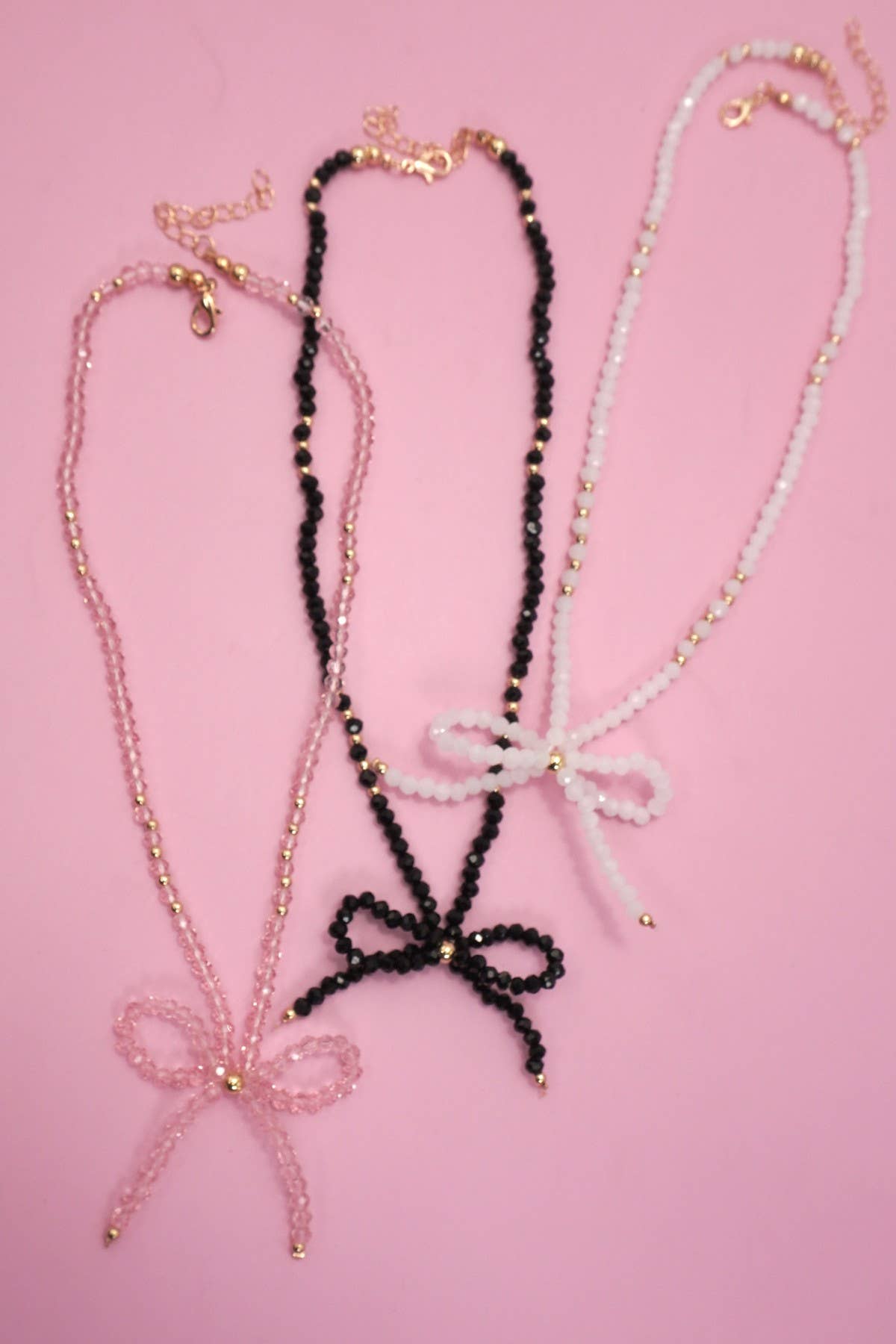 GLASS CRYSTAL BEADED BOW NECKLACE
