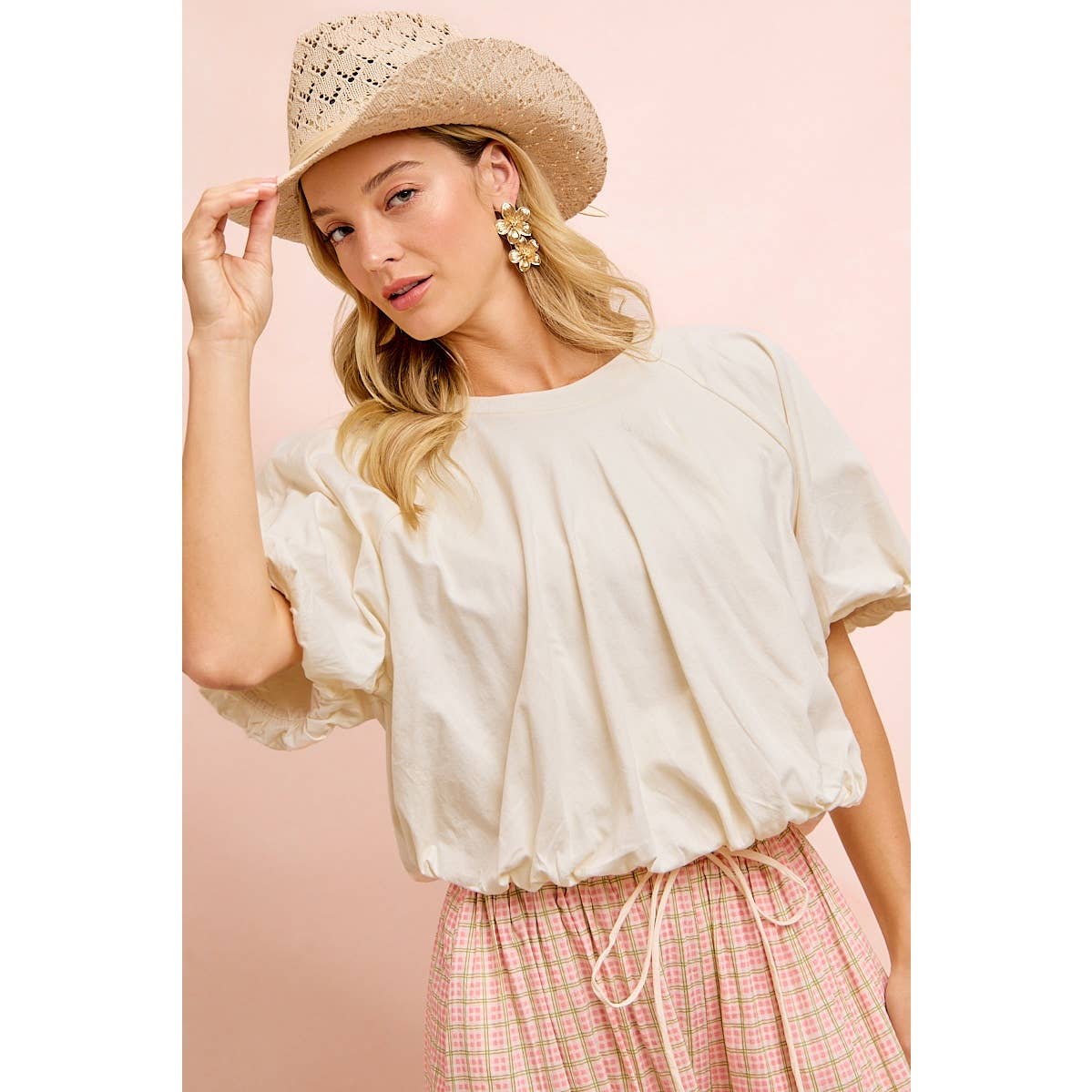JERSEY BUBBLE SLEEVE TOP