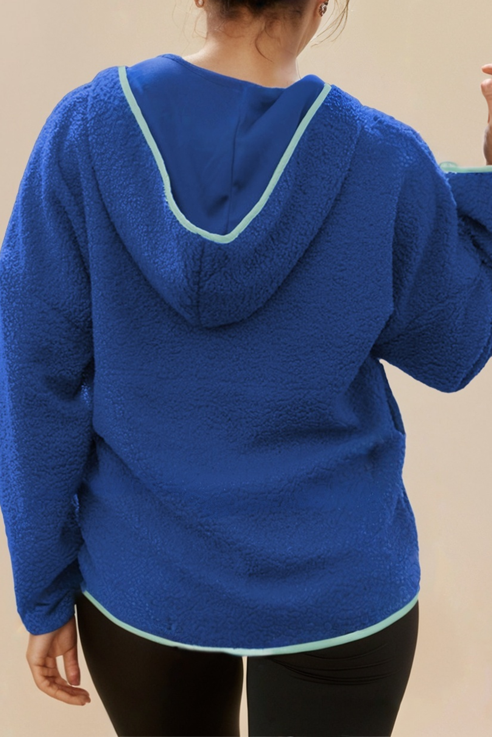 Sherpa Half Zip Contrast Trim Pullover Hoodie