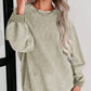 Custom Solid Ribbed Knit Round Neck Pullover Sweatshirt