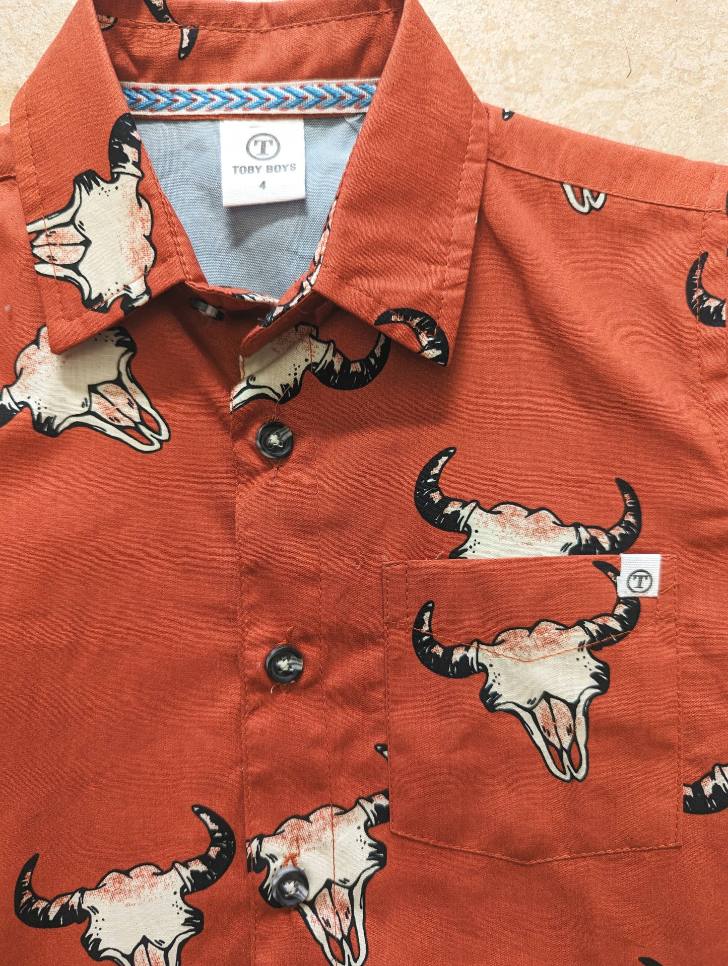 Boys Cow Skull  Print Shirt, Country shirt, Wild west Shirt