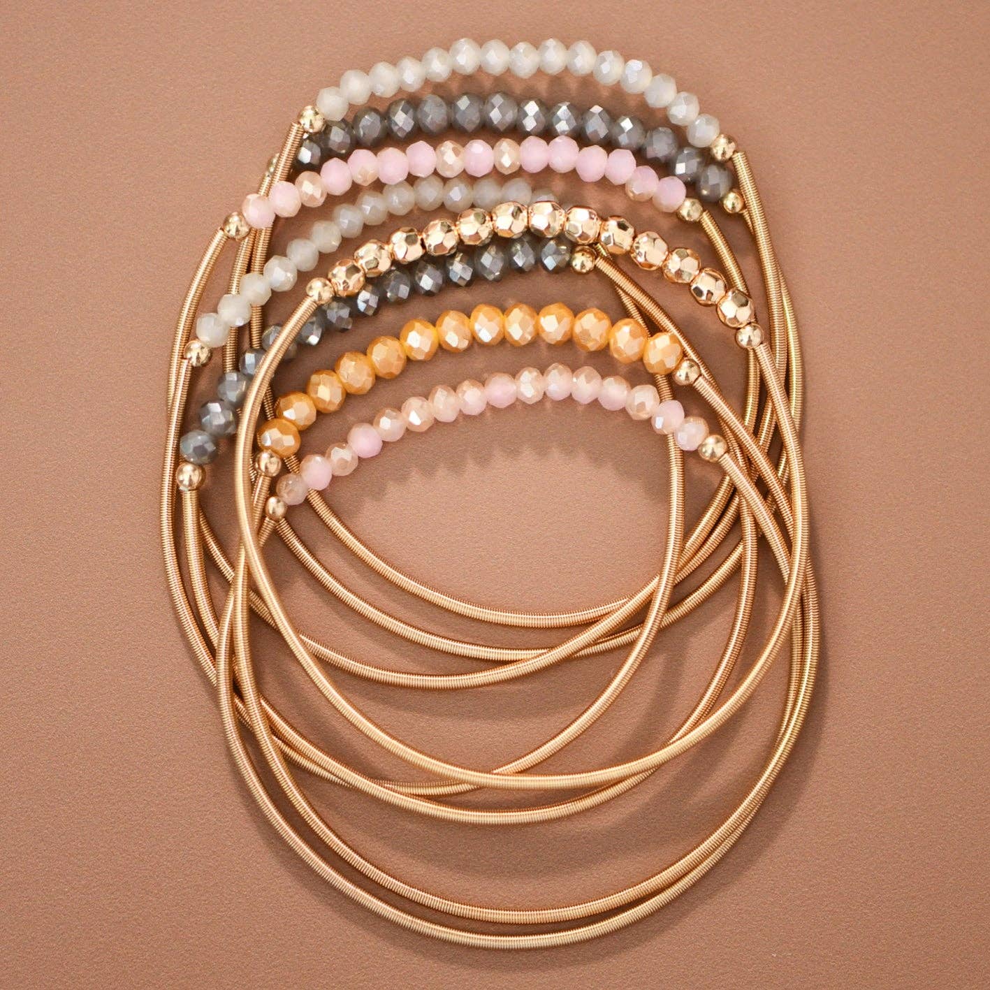 Boho Layered Spring Coil Guitar String Bracelet Set - 8096