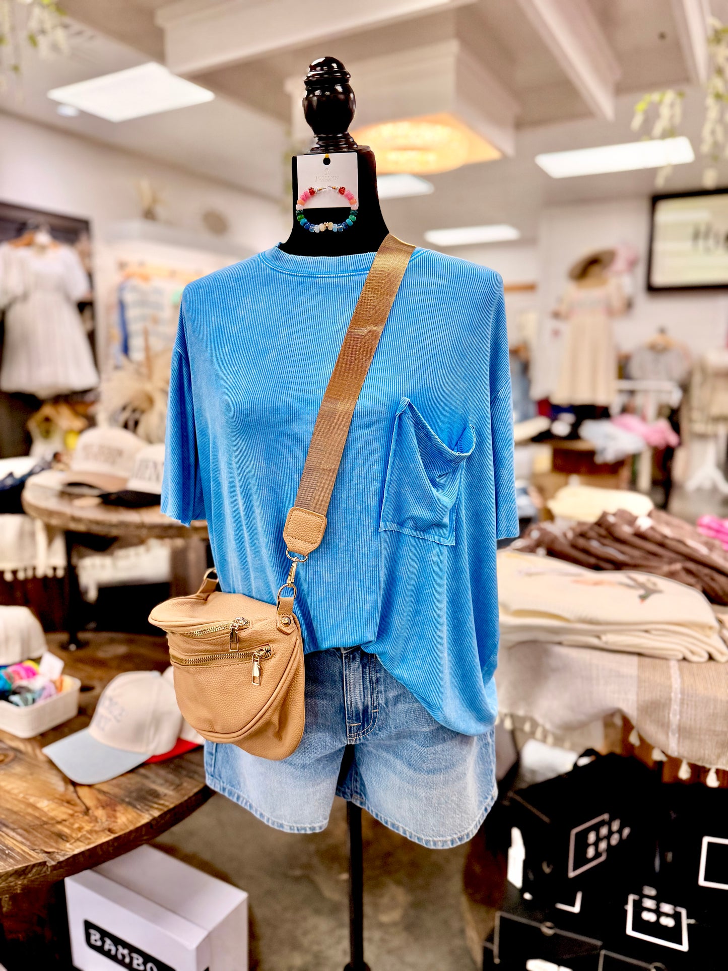 Oversized Acid Washed Ribbed Pocket Tee
