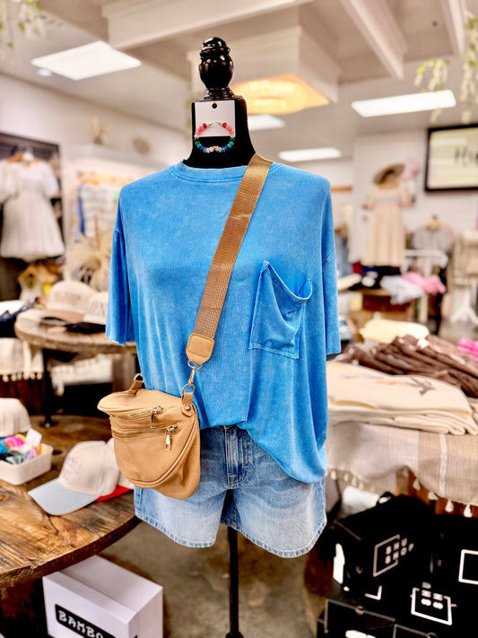 Oversized Acid Washed Ribbed Pocket Tee