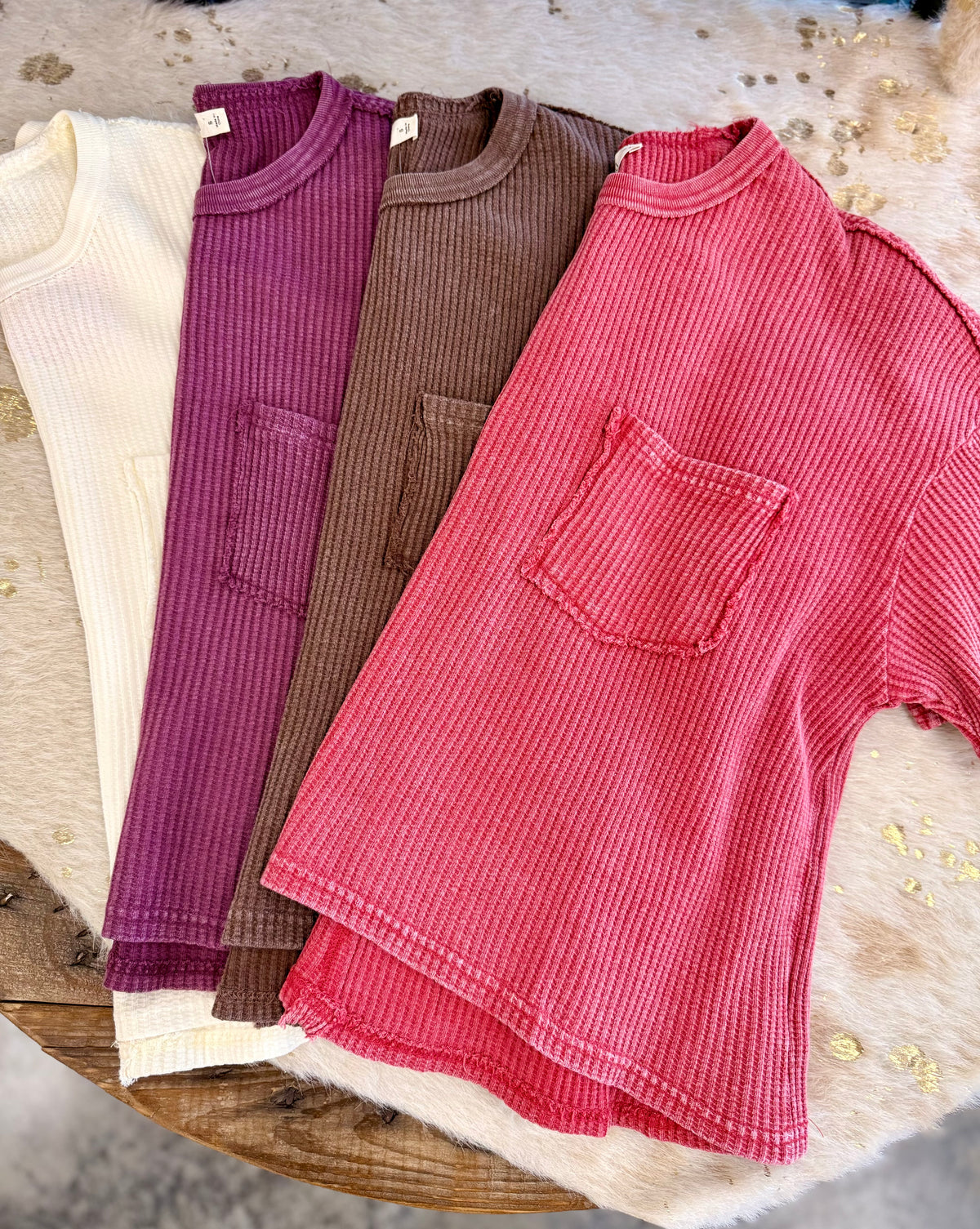 Mineral Wash Waffle Knit Pocket Top