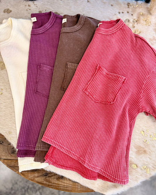 Mineral Wash Waffle Knit Pocket Top