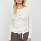 POLKA DOT LONG SLEEVE HENLEY KNIT TOP