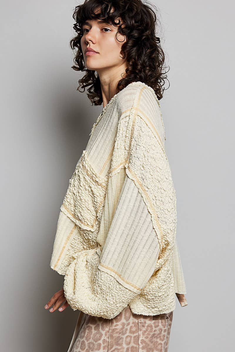 V-neck stitch detail Balloon Long Sleeve Crop Top