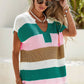 Color Block Notch V Neck Sweater T Shirt