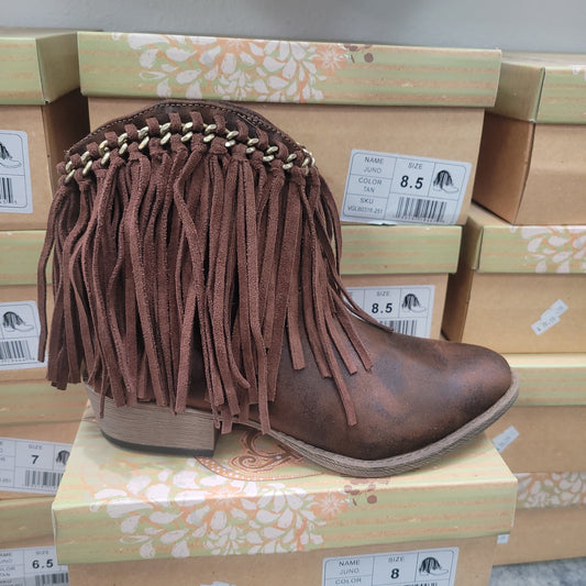 Very G Brown Fringe Bootie