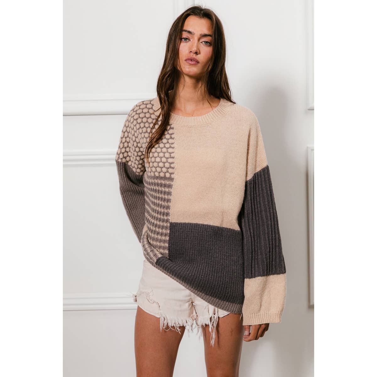 MIXED PATTERN BLOCK SWEATER