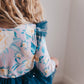 Kids Teal Blue Winter Floral Print Sparkle Tulle Dress