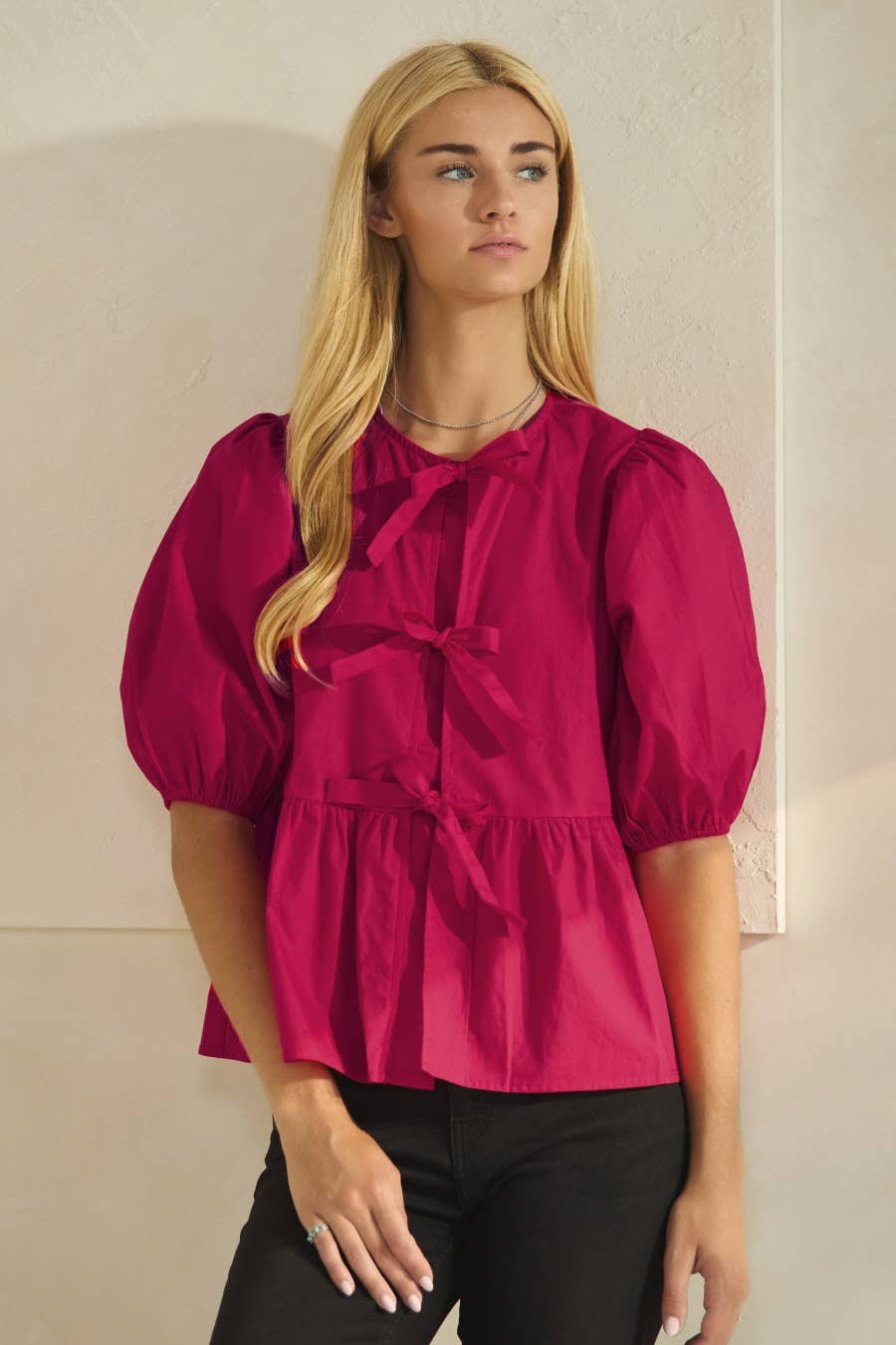Poppi Front Tie Ribbon Blouse
