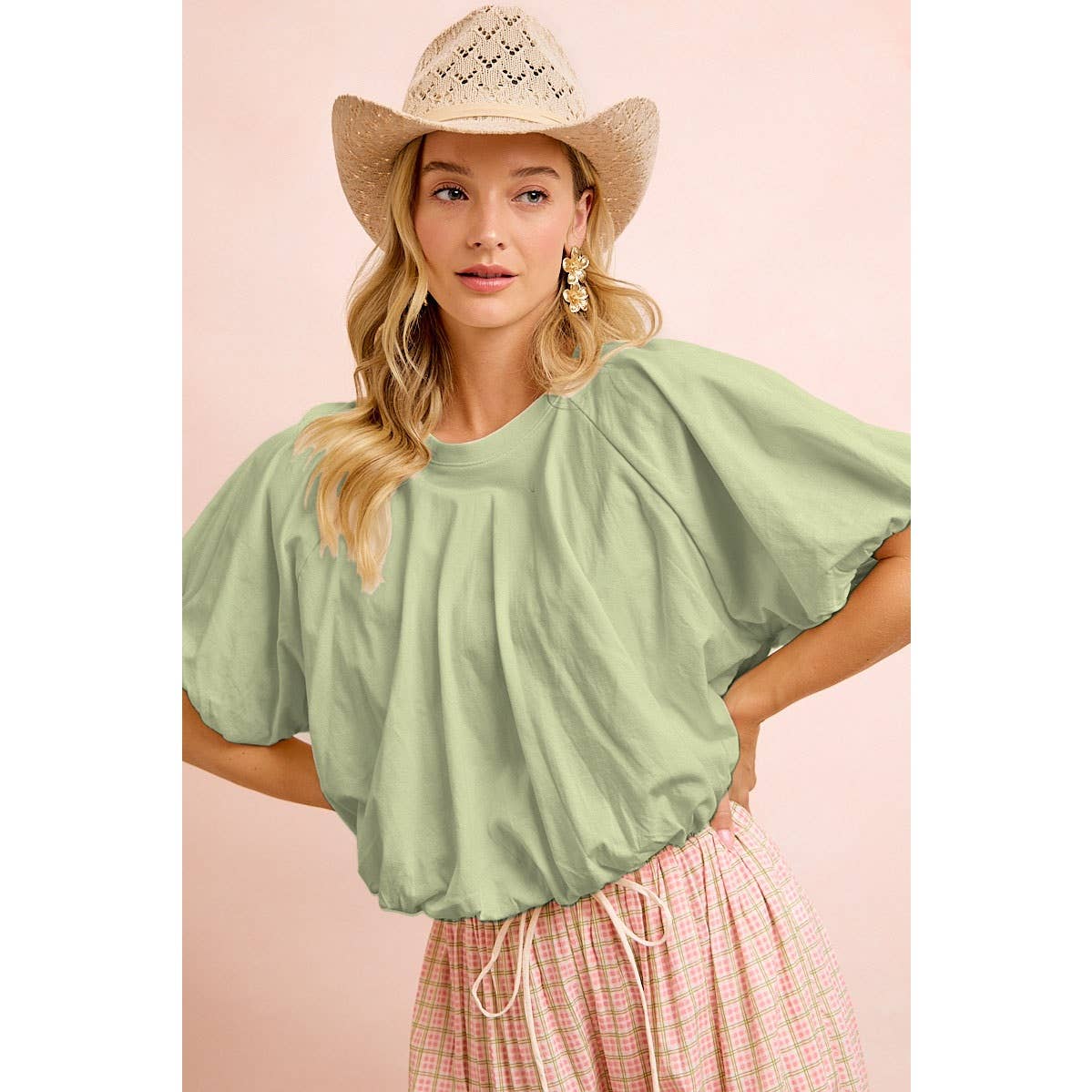 JERSEY BUBBLE SLEEVE TOP