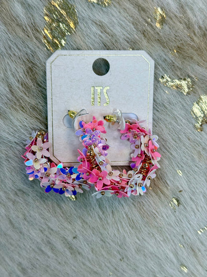 Flower Sequin Hoops