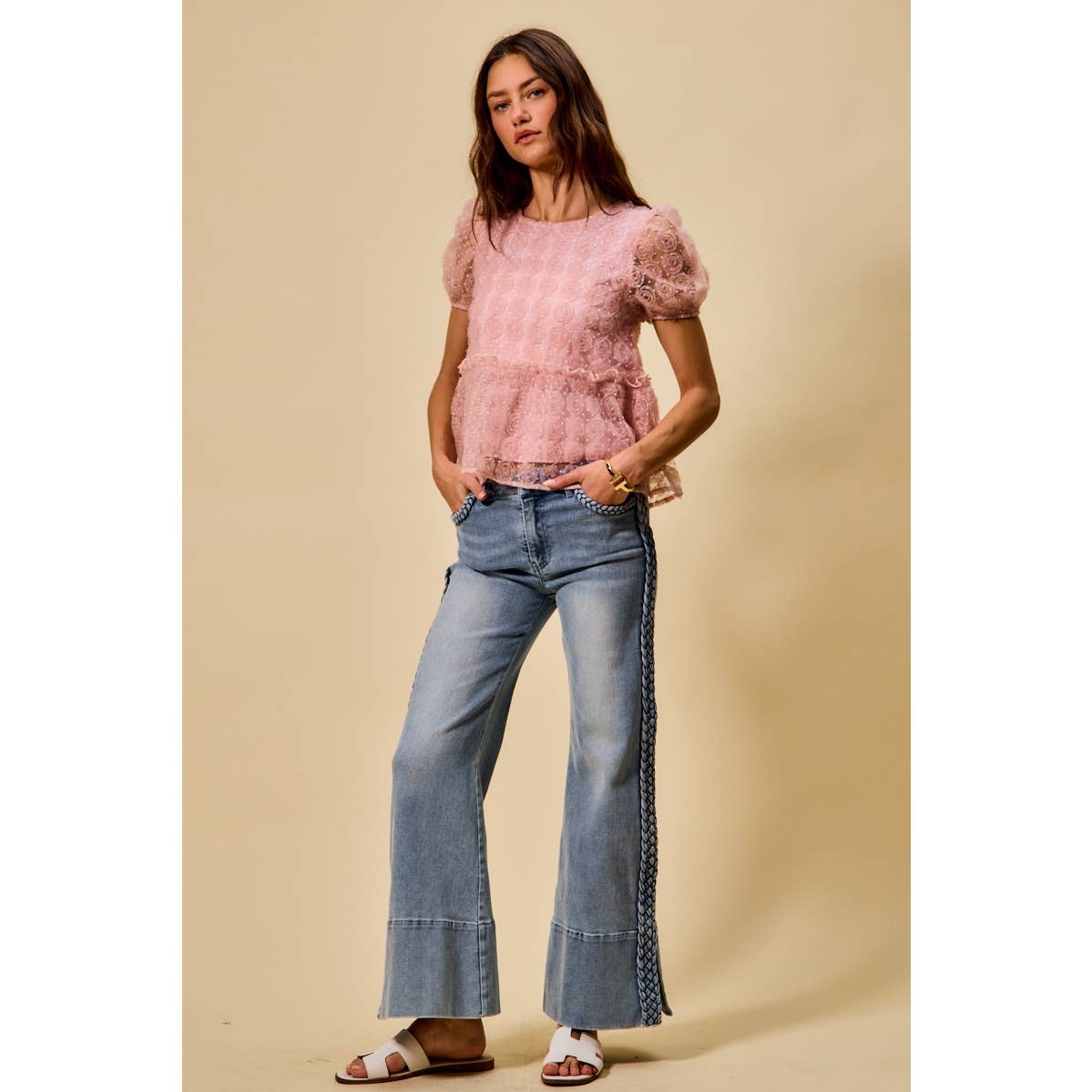 Braided Wide Leg Denim