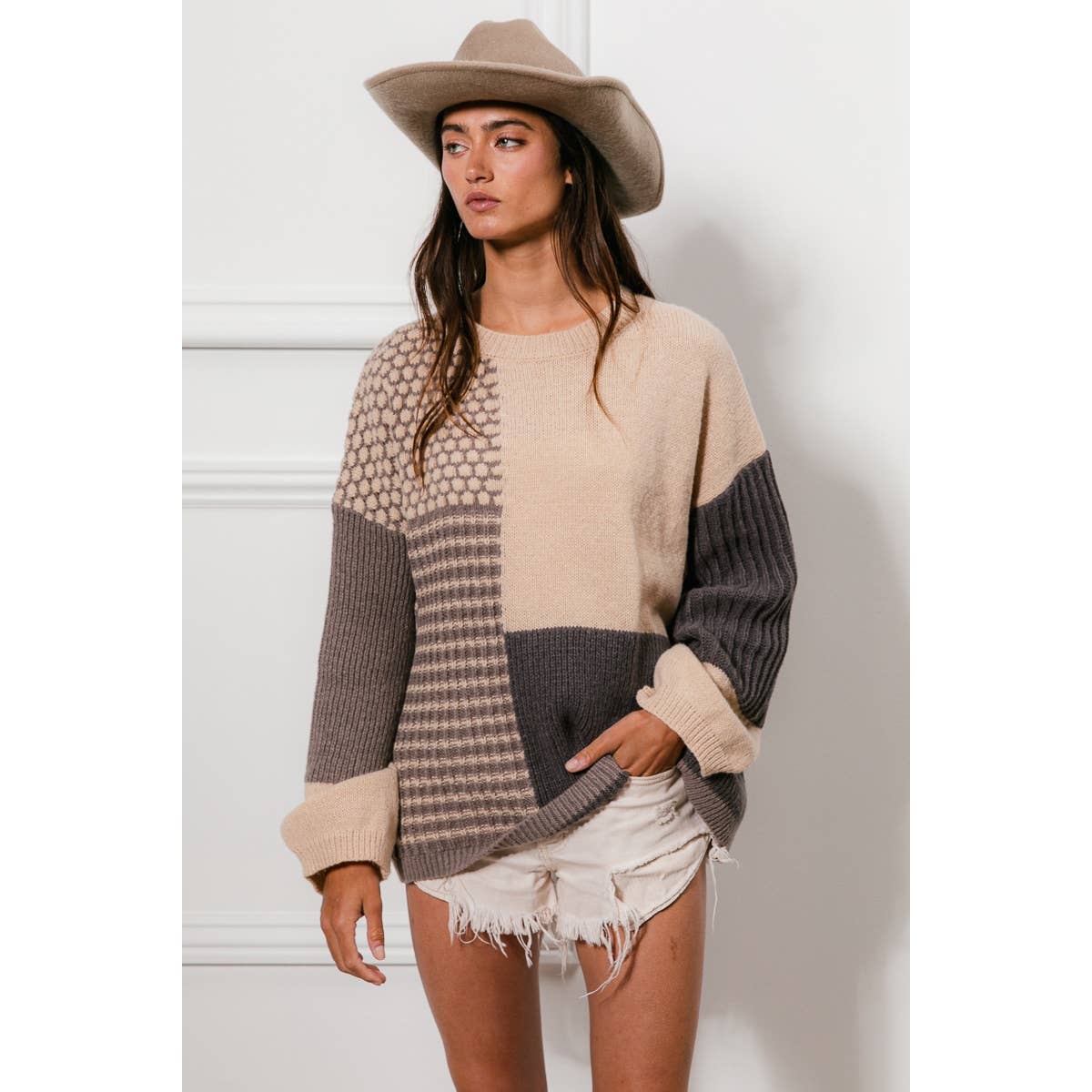 MIXED PATTERN BLOCK SWEATER