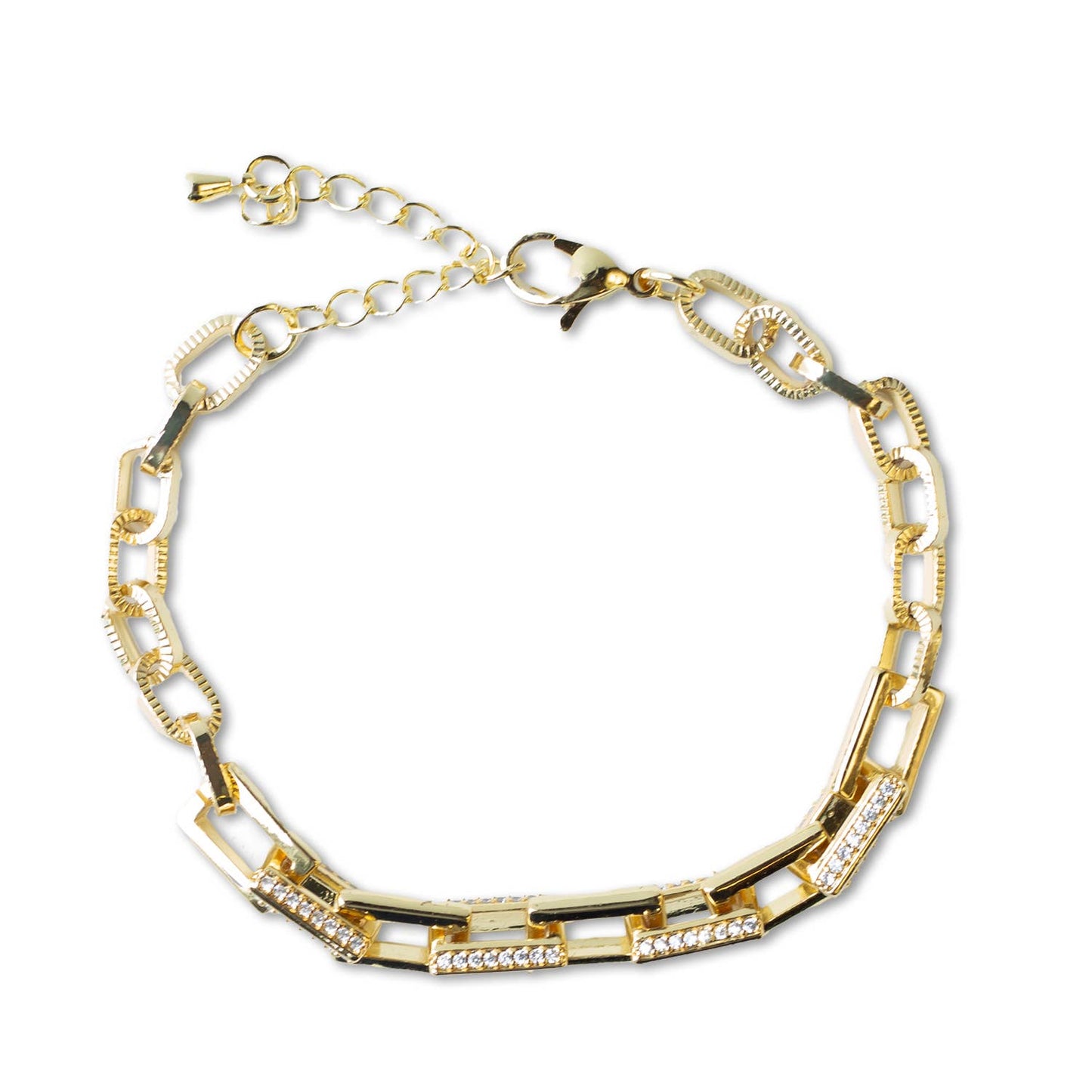 Tarnish Resistant Gold CZ Link Bracelet w/ Extender